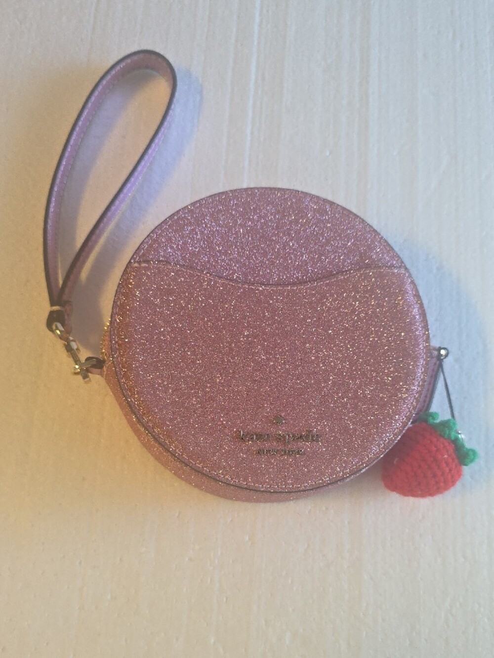Kate Spade Pink Glitter Round Wristlet Crossbody GUC
